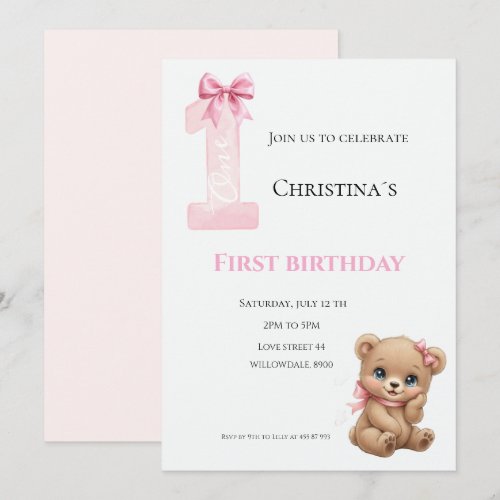 First Birthday baby girl Invitation