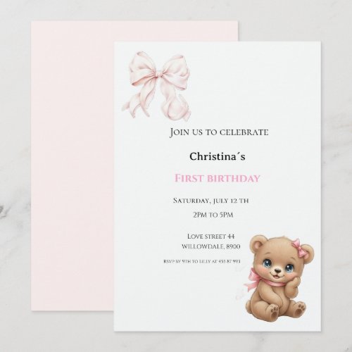 First Birthday baby girl Invitation