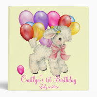 First Birthday, Baby Girl, Lamb Photo Album 3 Ring Binder