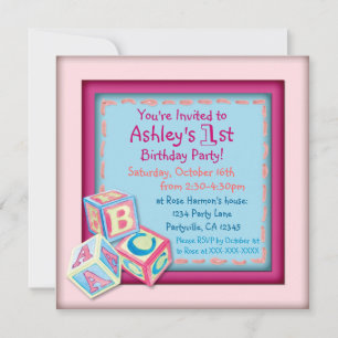 First birthday baby girls party invitations