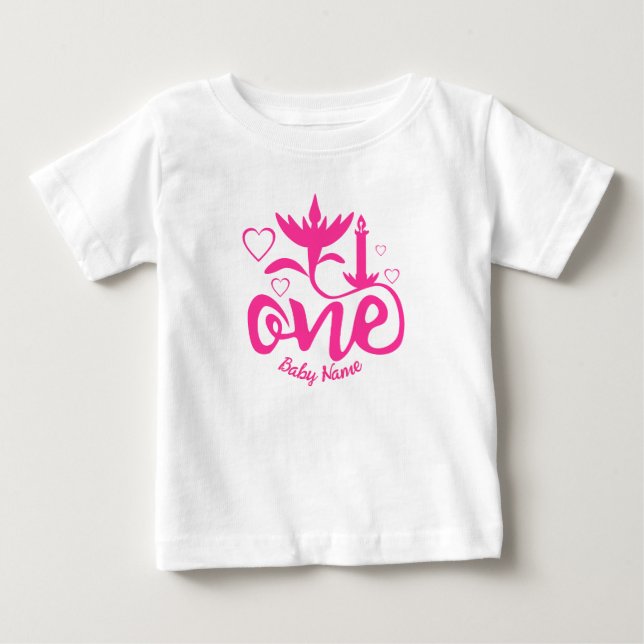 First Birthday Baby pink custum name  T-Shirt (Front)