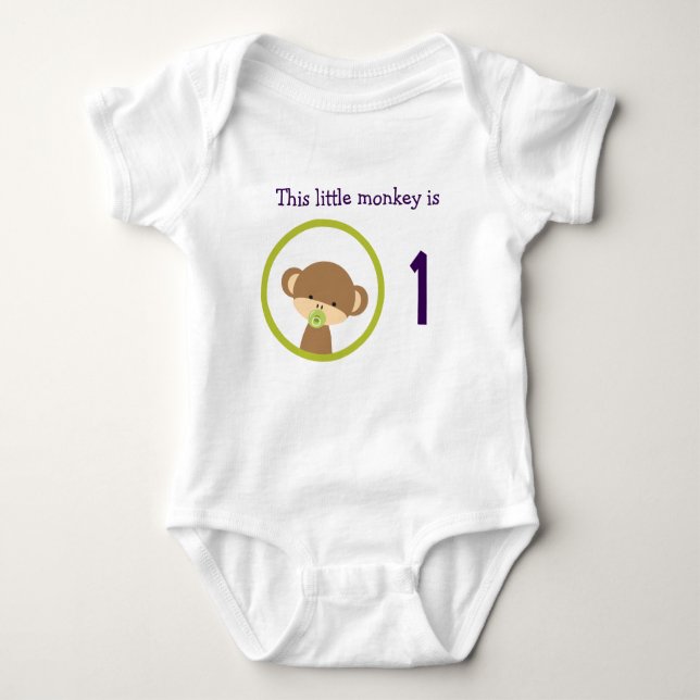 First Birthday Baby Safari Monkey with Pacifier Baby Bodysuit (Front)