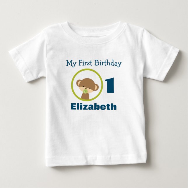 First Birthday Baby Safari Monkey with Pacifier T-Shirt (Front)