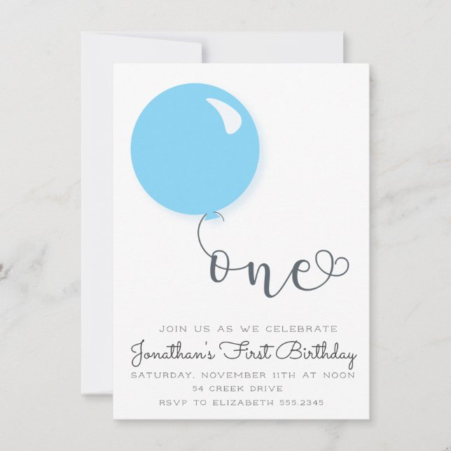 First Birthday Balloon Invitation (Front)