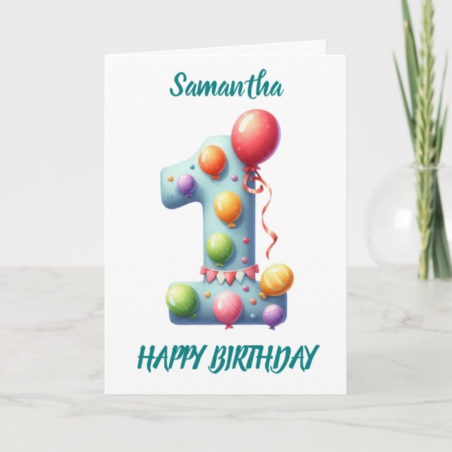 FIRST BIRTHDAY BALLOONS HAPPY BIRTHDAY CARD (Front)