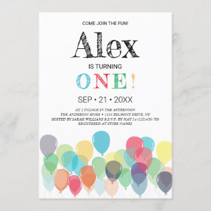 First Birthday Balloons Party Invitation
