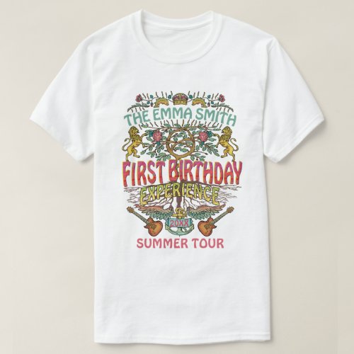 First Birthday Band Retro 70s Concert Logo Custom T_Shirt