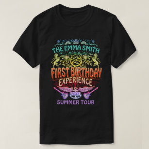 First Birthday Band Retro 70s Concert Logo Neon T-Shirt