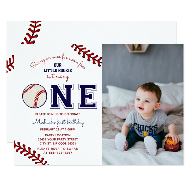 First Birthday Baseball Photo Invitation