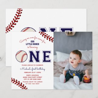 First Birthday Baseball Photo Invitation