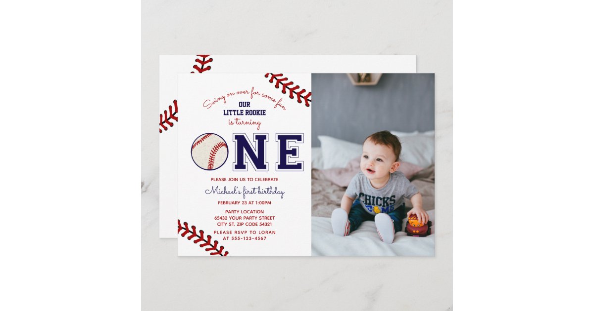 First Birthday Baseball Photo Invitation | Zazzle