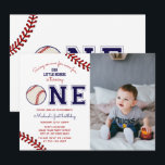 First Birthday Baseball Photo Invitation<br><div class="desc">Baseball First Birthday Party Photo! Celebrate your little rookie with this fun and unique birthday design, created with traditional style baseball background with "ONE" that has a baseball in place of the "O". Customize the text for your party and photo for a special touch to your child's special day with...</div>