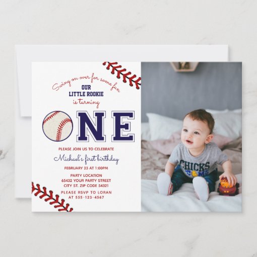 First Birthday Baseball Photo Invitation | Zazzle