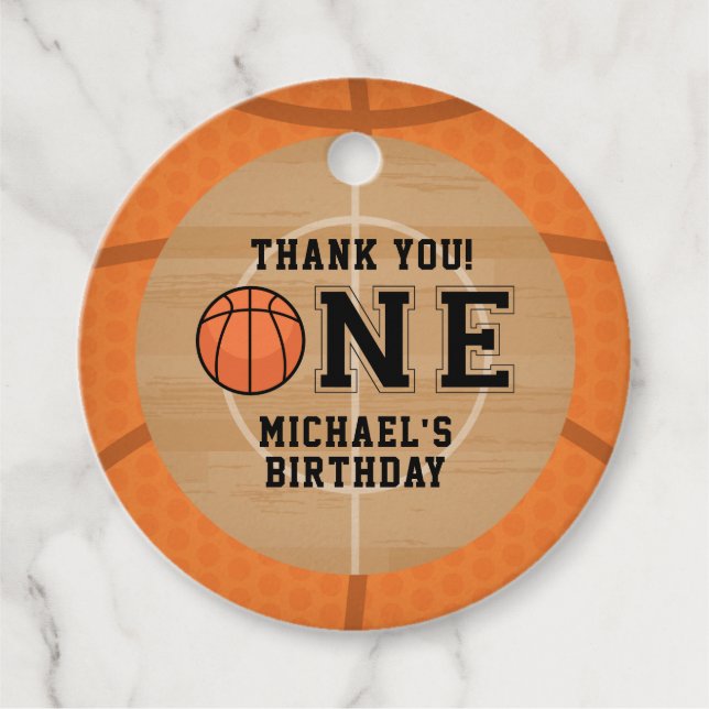 First Birthday, Basketball Favor Tags (Front)