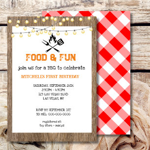 First Birthday BBQ Red Plaid Gingham Invitation