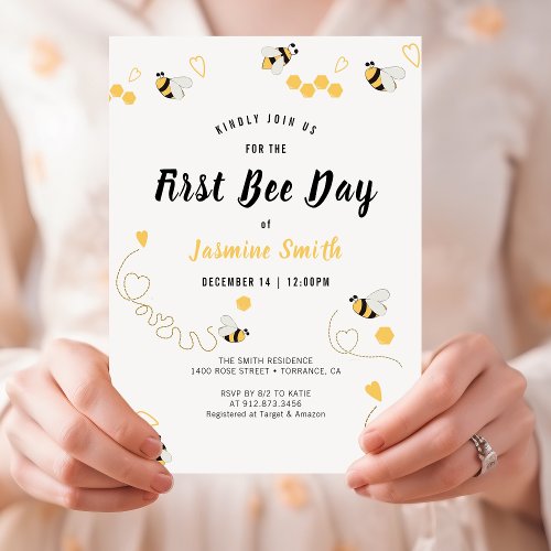 First Birthday Bee Day Bumblebee Gender Neutral Invitation