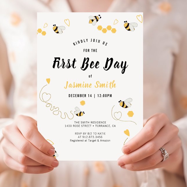 First Birthday Bee Day Bumblebee Gender Neutral Invitation (Bee)