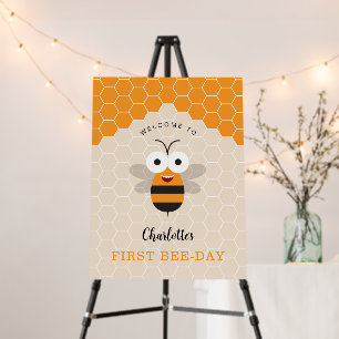 First Birthday Bee-Day Cute Honeybee Welcome Sign