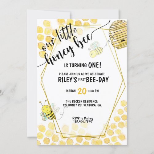 FIRST BIRTHDAY BEE PARTY BEE THEMED INVITATION
