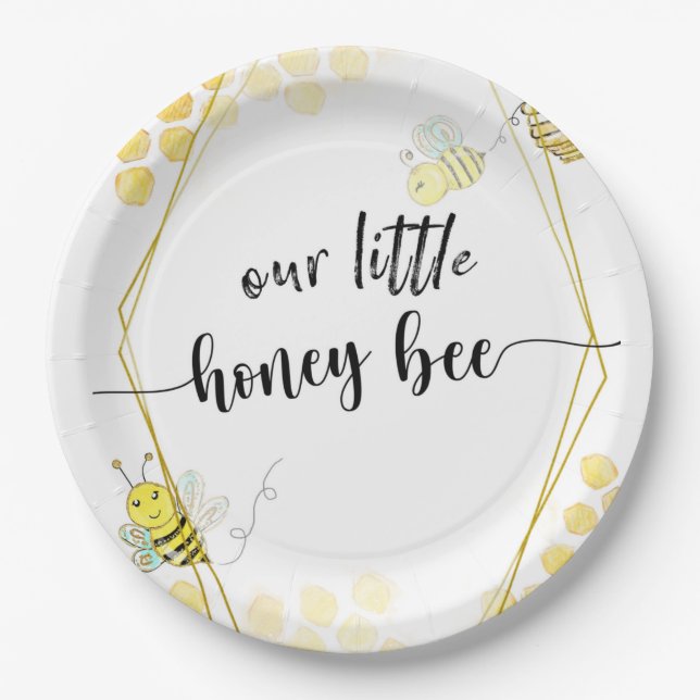 FIRST BIRTHDAY, BEE PARTY, BEE THEMED PAPER PLATES (Front)