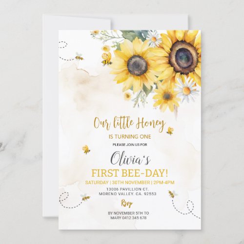  First Birthday Bee Sunflower  Invitation