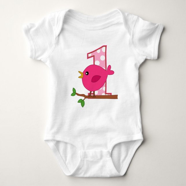 First Birthday Birdie Baby Bodysuit (Front)