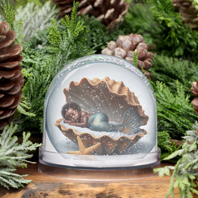 First Birthday Black Little Mermaid Snow Globe (Winter)