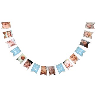 First Birthday Blue | 12 Month Photo Bunting Flags