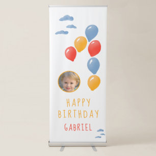 First Birthday Blue Balloon Kid`s Birthday Photo  Retractable Banner