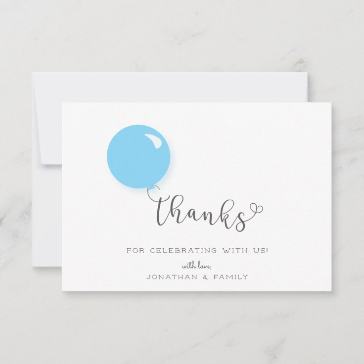 First Birthday Blue Balloon Thank You Card Zazzle