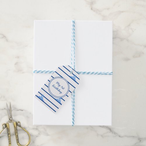 First Birthday Blue Sail Boat and Stripes Favor Gift Tags