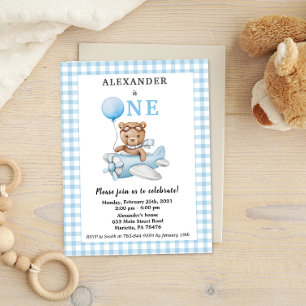 First Birthday Blue Teddy Bear on plane Postcard