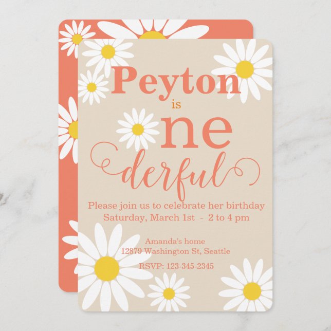 First Birthday Boho Daisy Invitation (Front/Back)