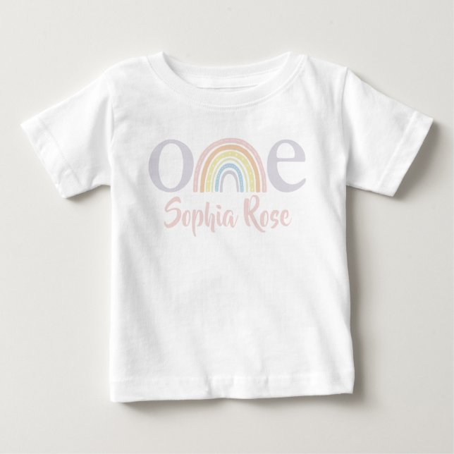 First Birthday, Boho Rainbow Baby T-Shirt (Front)