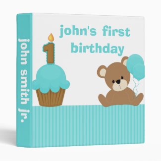 First Birthday Boy Bear 3 Ring Binder