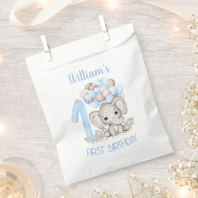 First Birthday Boy Cute Elephant Favor Bag (Clipped)