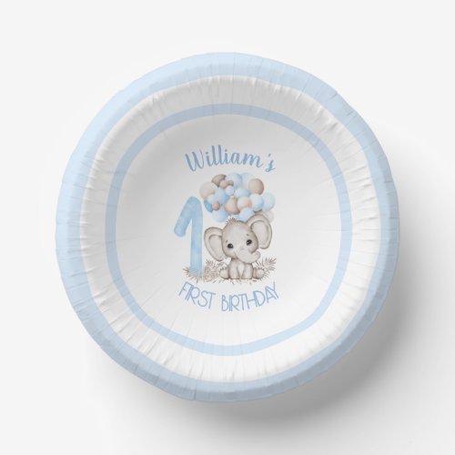 First Birthday Boy Cute Elephant Paper Bowls