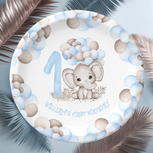 First Birthday Boy Cute Elephant Paper Plates