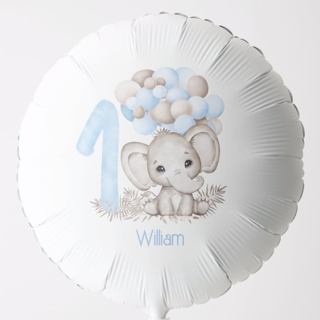 First Birthday Boy Cute Elephant Personalized  Bal Balloon (Front)