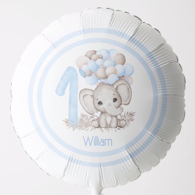 First Birthday Boy Cute Elephant Personalized  Balloon (Front)