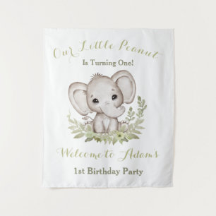 First Birthday Boy Elephant Welcome Sign Tapestry