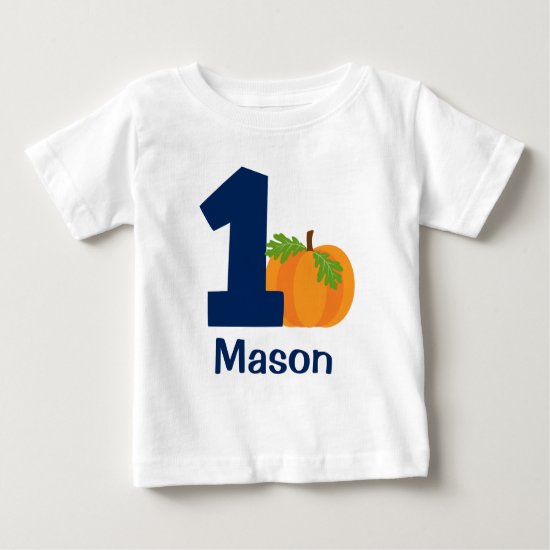 First Birthday Boy Fall Pumpkin Personalized Baby T-Shirt