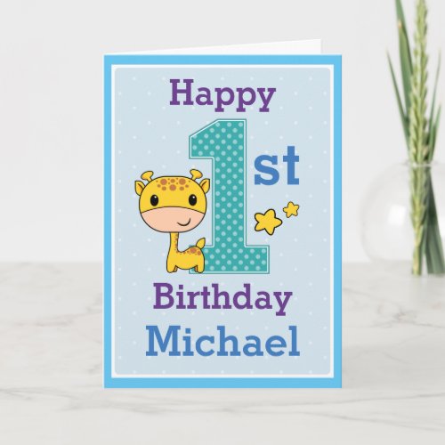 First Birthday Boy Giraffe  Card