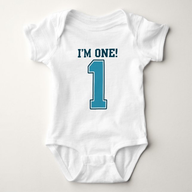First Birthday Boy, I'm One, Big Blue Number 1 Baby Bodysuit (Front)