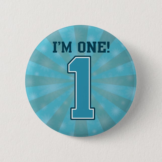 First Birthday Boy, I'm One, Big Blue Number 1 Button (Front)