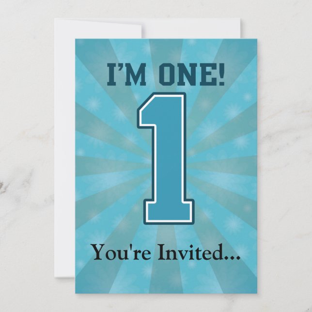 First Birthday Boy, I'm One, Big Blue Number 1 Invitation (Front)