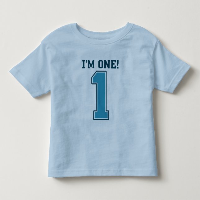 First Birthday Boy, I'm One, Big Blue Number 1 Toddler T-shirt (Front)