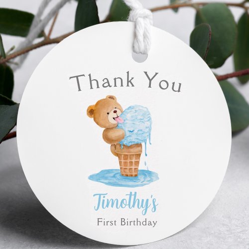 First Birthday Boy Teddy Bear Ice Cream Favor Tags