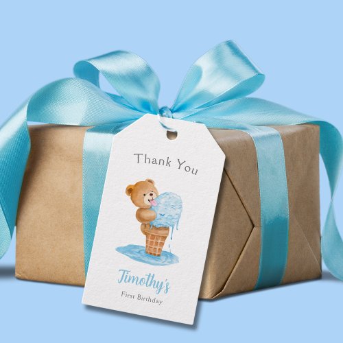 First Birthday Boy Teddy Bear Ice Cream Gift Tags