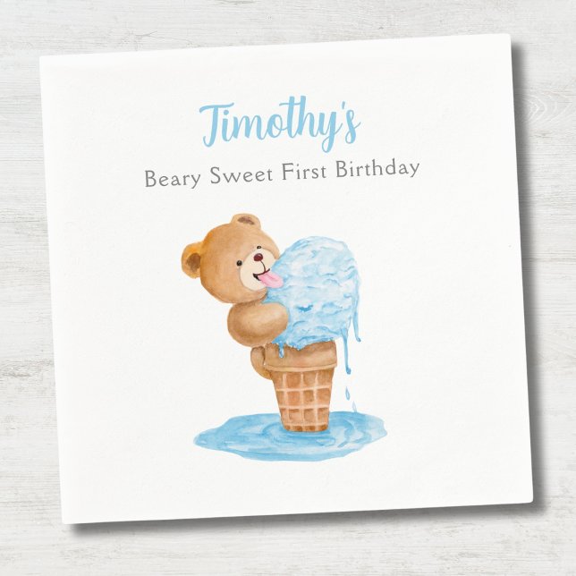 First Birthday Boy Teddy Bear Ice Cream Napkins (Creator Uploaded)